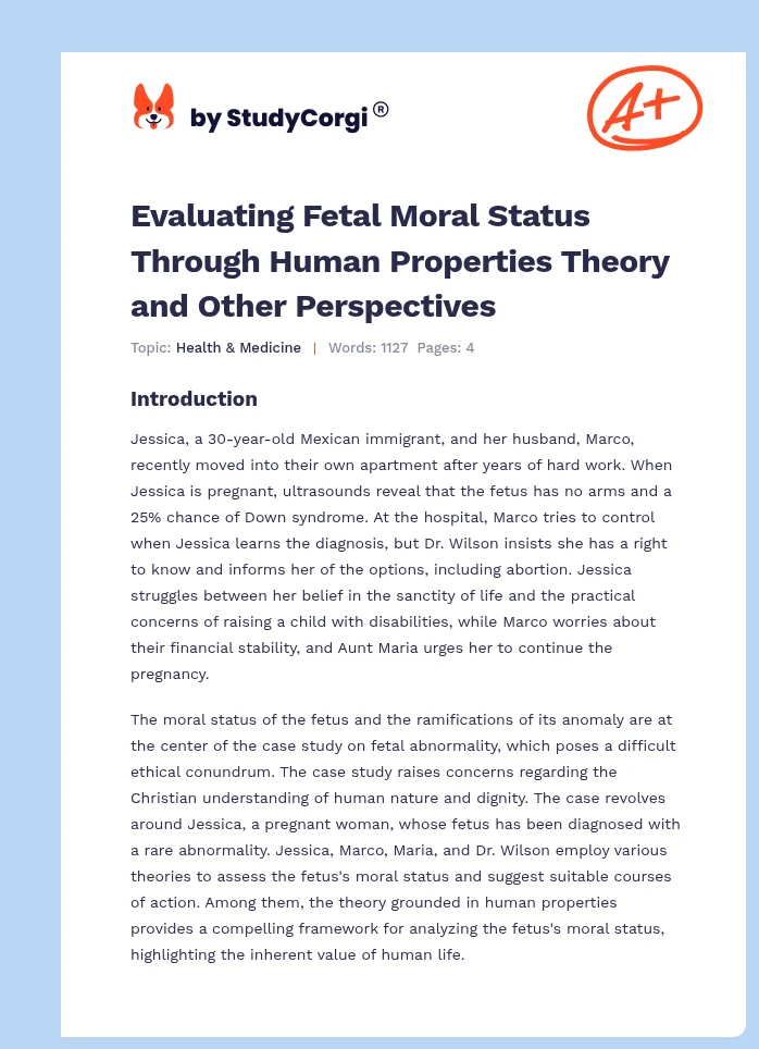 Evaluating Fetal Moral Status Through Human Properties Theory and Other Perspectives. Page 1