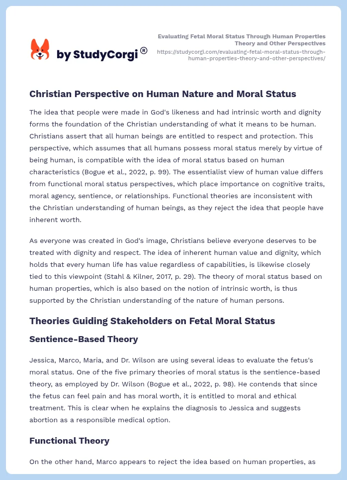 Evaluating Fetal Moral Status Through Human Properties Theory and Other Perspectives. Page 2