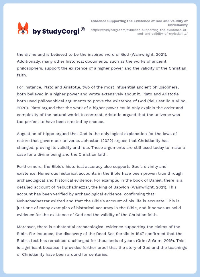 Evidence Supporting the Existence of God and Validity of Christianity. Page 2