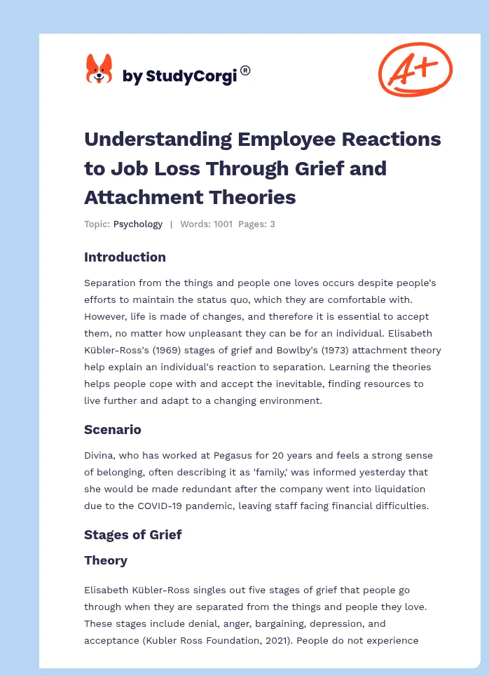 Understanding Employee Reactions to Job Loss Through Grief and Attachment Theories. Page 1
