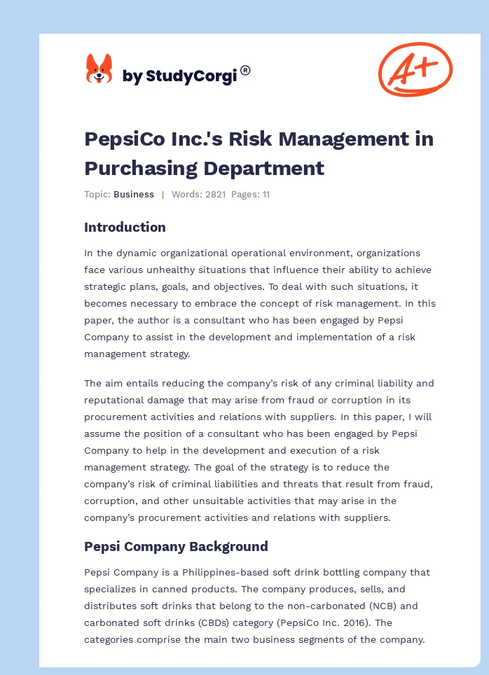 PepsiCo Inc.'s Risk Management in Purchasing Department. Page 1