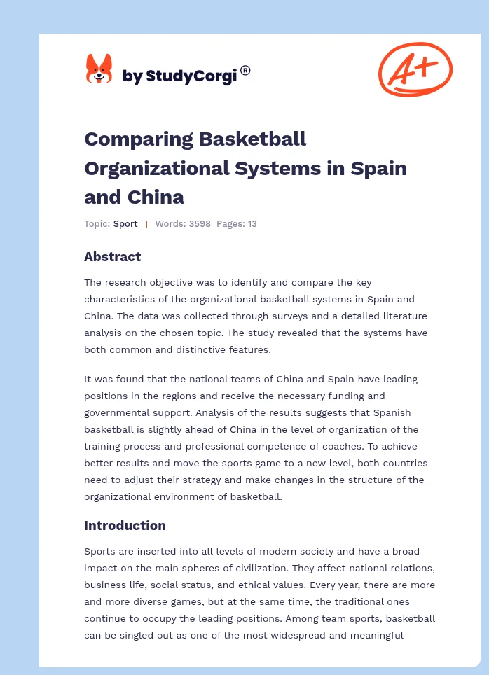 Comparing Basketball Organizational Systems in Spain and China. Page 1