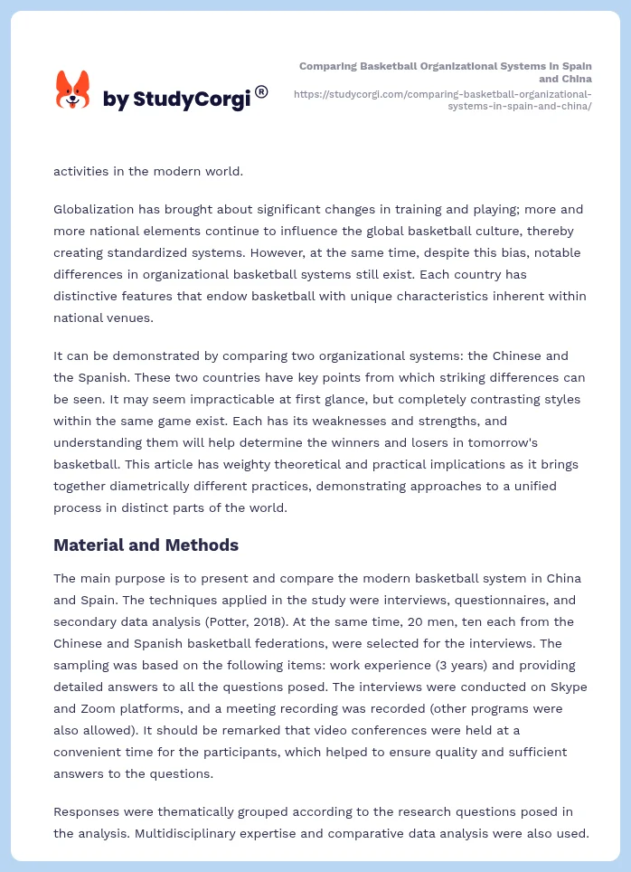 Comparing Basketball Organizational Systems in Spain and China. Page 2