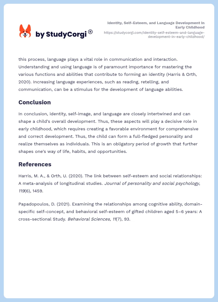 Identity, Self-Esteem, and Language Development in Early Childhood. Page 2