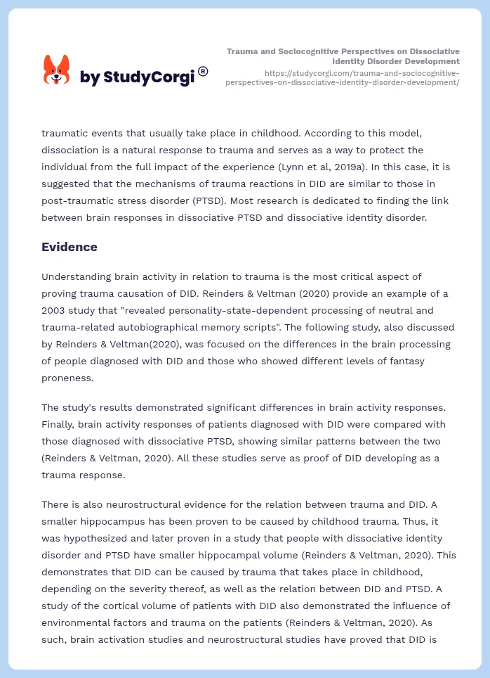 Trauma and Sociocognitive Perspectives on Dissociative Identity Disorder Development. Page 2