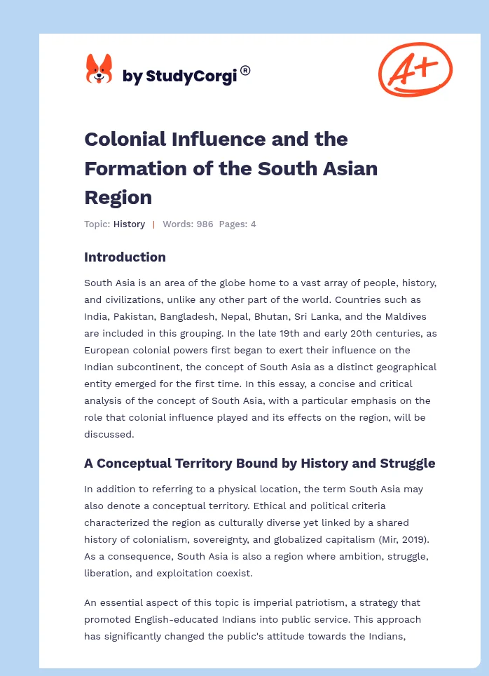 Colonial Influence and the Formation of the South Asian Region. Page 1
