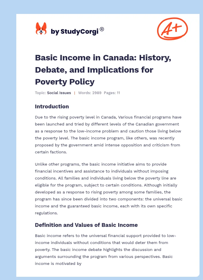 Basic Income in Canada: History, Debate, and Implications for Poverty Policy. Page 1