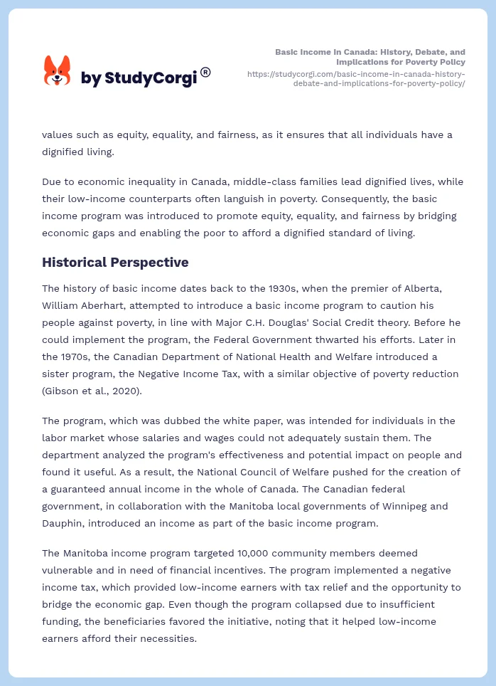 Basic Income in Canada: History, Debate, and Implications for Poverty Policy. Page 2