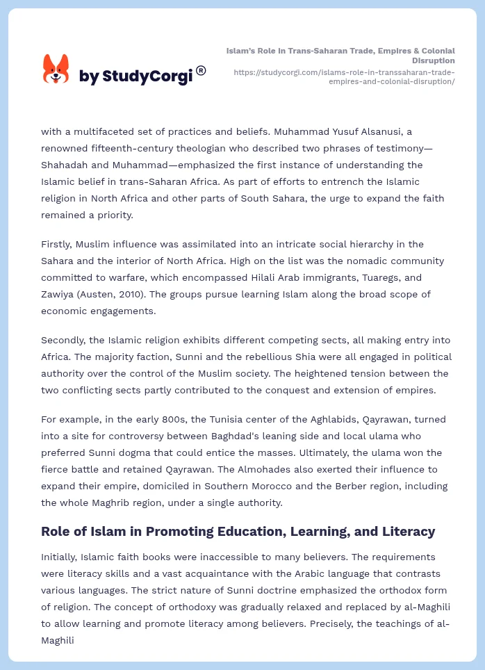 Islam’s Role in Trans‑Saharan Trade, Empires & Colonial Disruption. Page 2