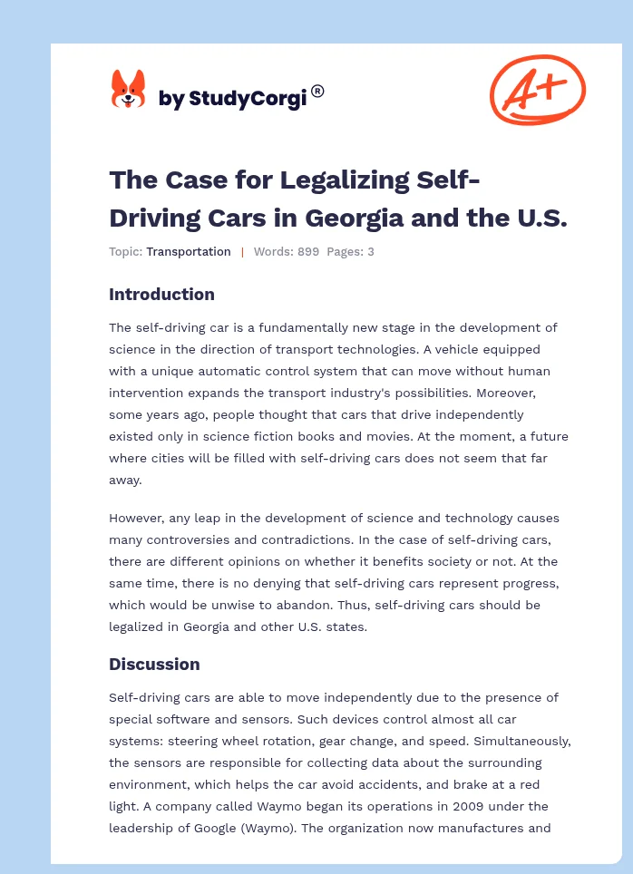 The Case for Legalizing Self-Driving Cars in Georgia and the U.S.. Page 1