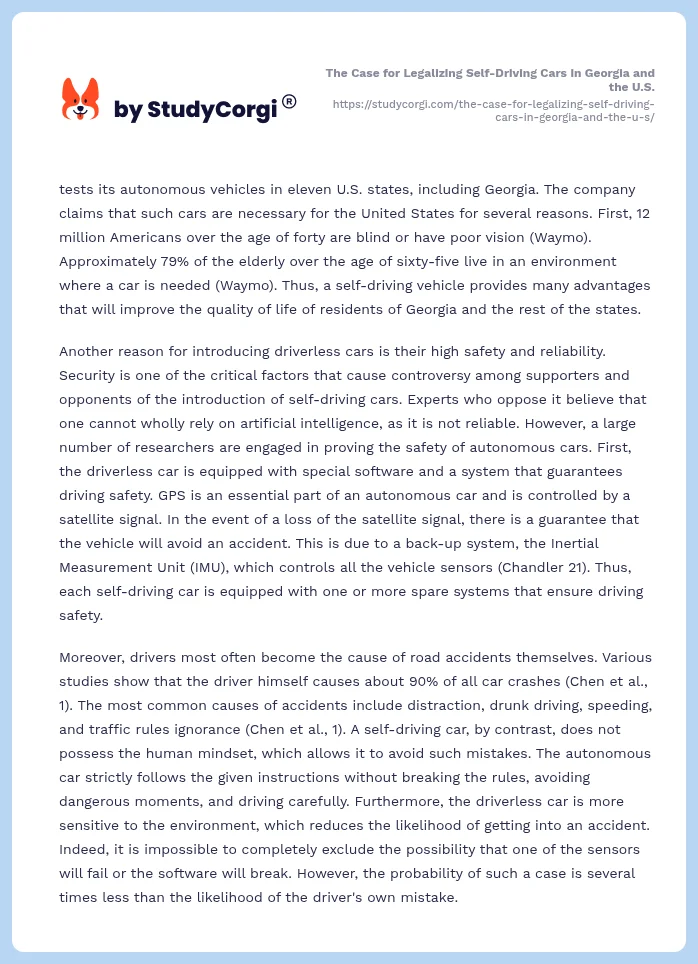 The Case for Legalizing Self-Driving Cars in Georgia and the U.S.. Page 2