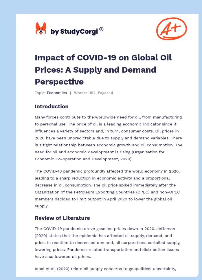 Impact of COVID-19 on Global Oil Prices: A Supply and Demand Perspective. Page 1