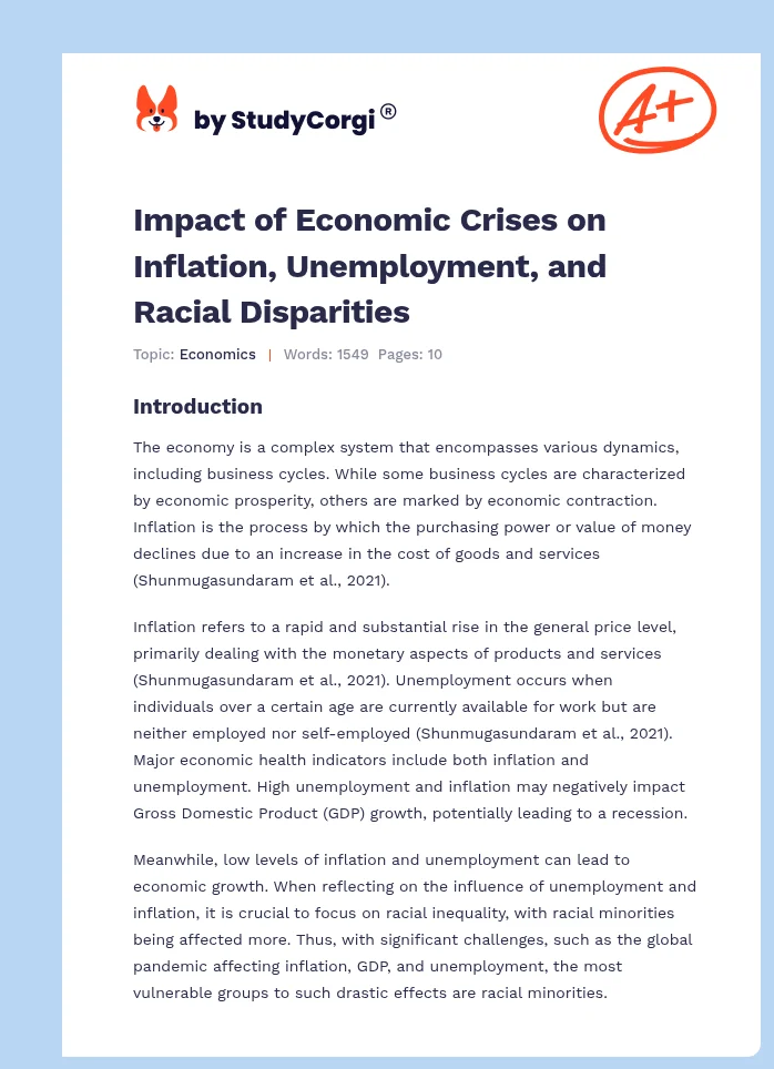 Impact of Economic Crises on Inflation, Unemployment, and Racial Disparities. Page 1