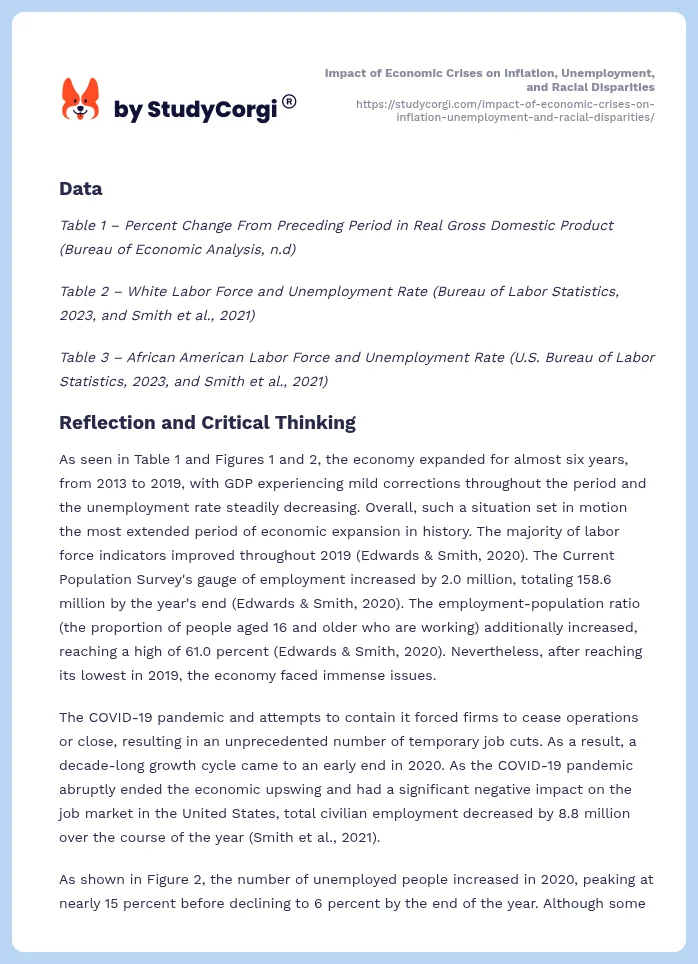 Impact of Economic Crises on Inflation, Unemployment, and Racial Disparities. Page 2