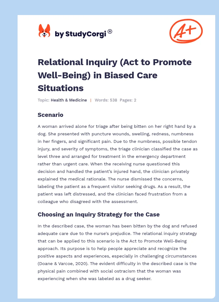 Relational Inquiry (Act to Promote Well-Being) in Biased Care Situations. Page 1