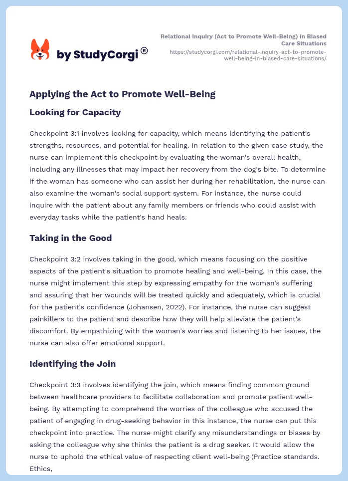 Relational Inquiry (Act to Promote Well-Being) in Biased Care Situations. Page 2