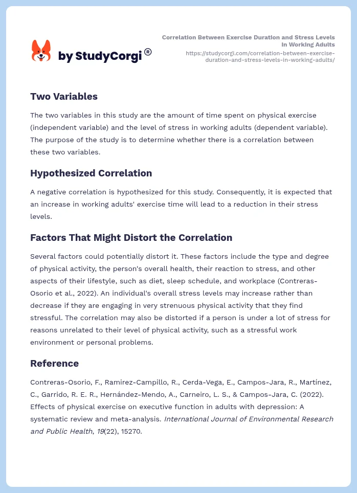 Correlation Between Exercise Duration and Stress Levels in Working Adults. Page 2