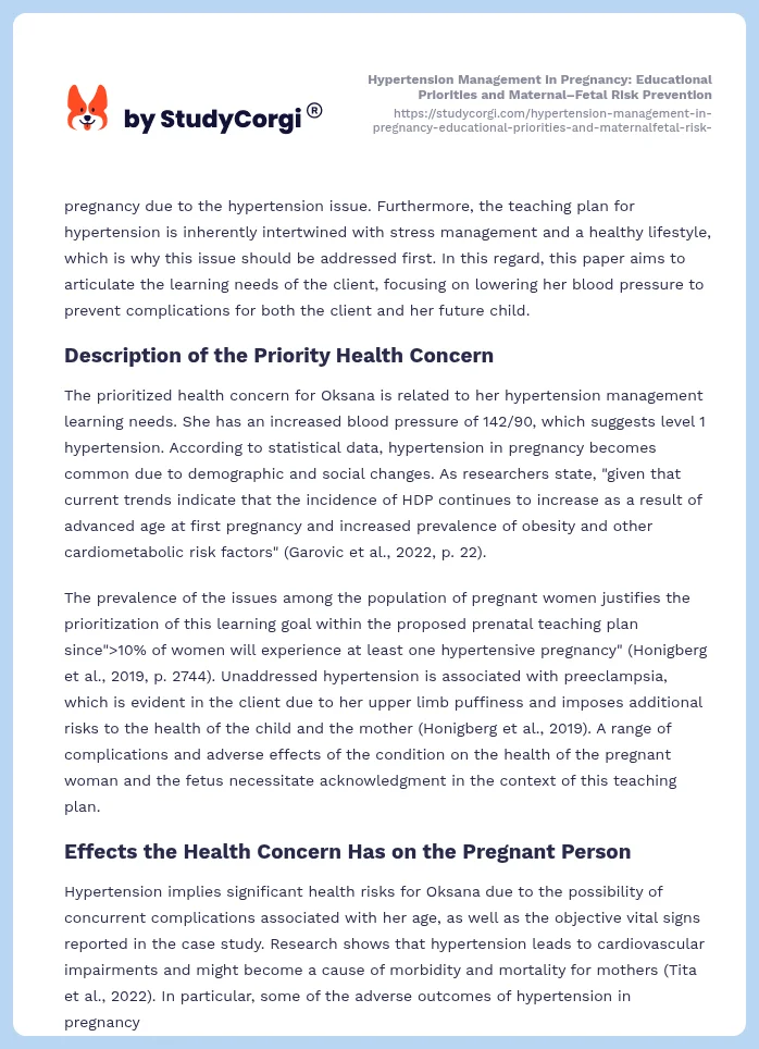Hypertension Management in Pregnancy: Educational Priorities and Maternal–Fetal Risk Prevention. Page 2