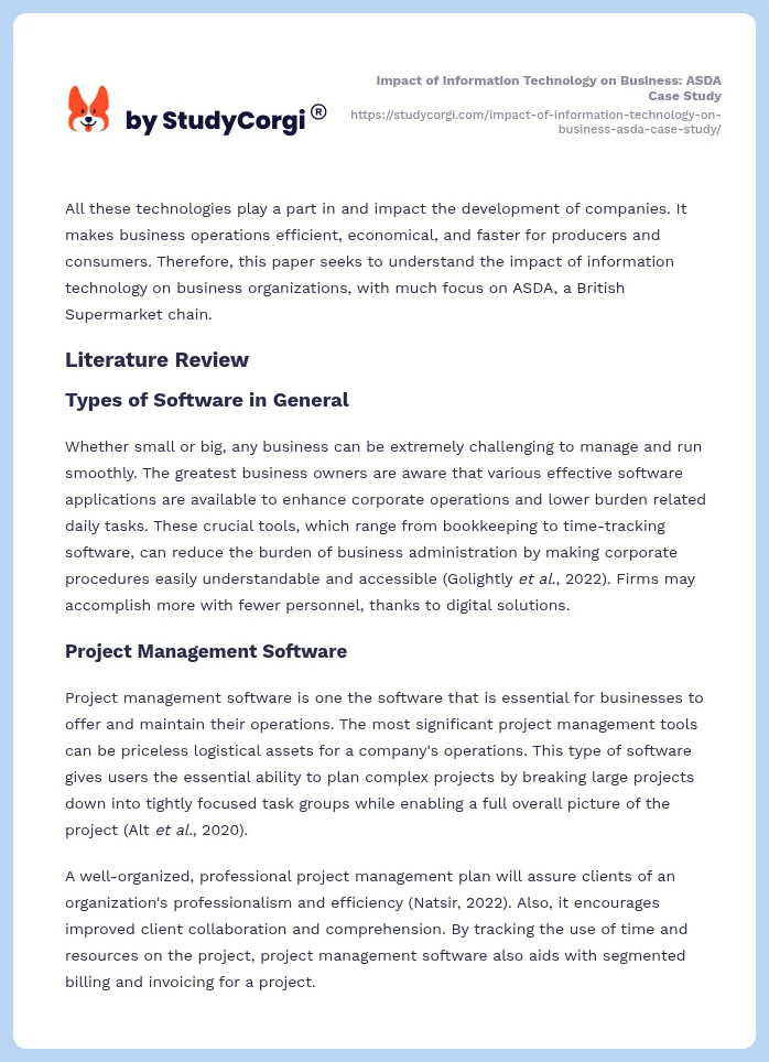 Impact of Information Technology on Business: ASDA Case Study. Page 2
