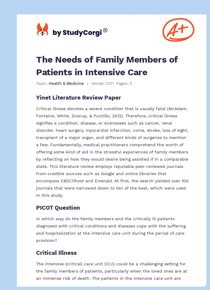The Needs of Family Members of Patients in Intensive Care. Page 1