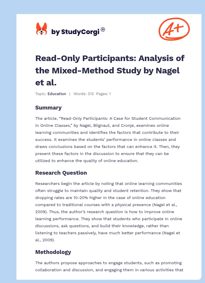 Read-Only Participants: Analysis of the Mixed-Method Study by Nagel et al.. Page 1