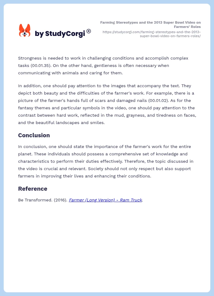 Farming Stereotypes and the 2013 Super Bowl Video on Farmers’ Roles. Page 2