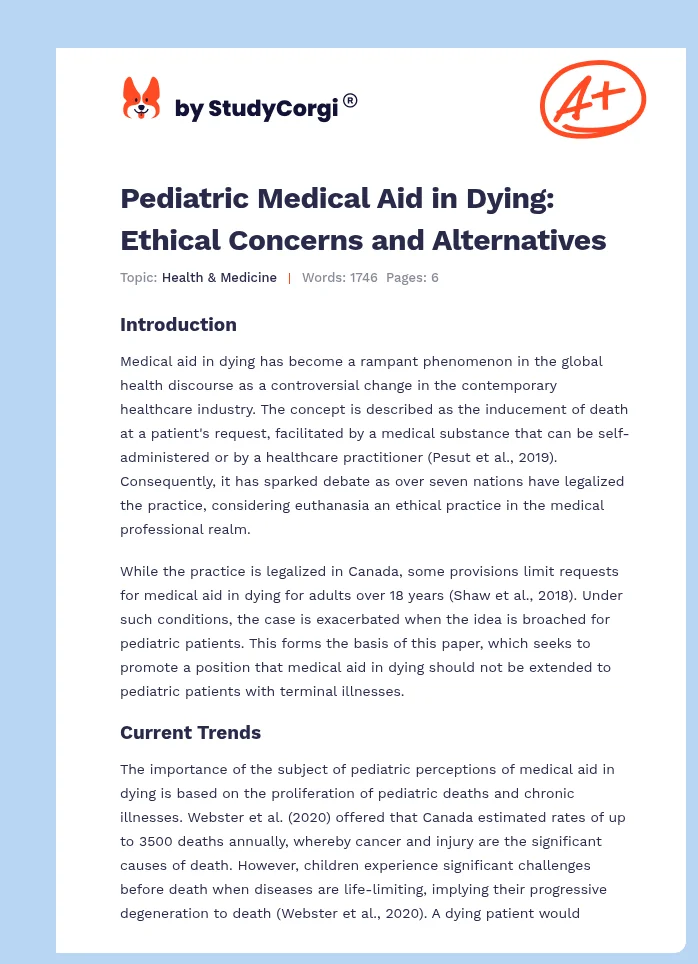 Pediatric Medical Aid in Dying: Ethical Concerns and Alternatives. Page 1