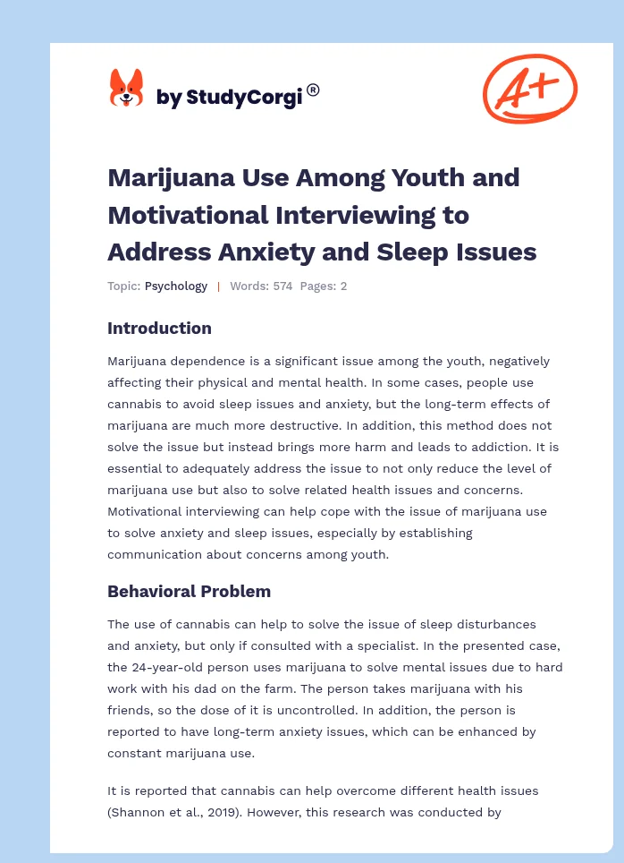 Marijuana Use Among Youth and Motivational Interviewing to Address Anxiety and Sleep Issues. Page 1