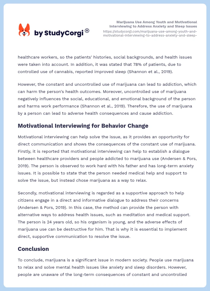 Marijuana Use Among Youth and Motivational Interviewing to Address Anxiety and Sleep Issues. Page 2