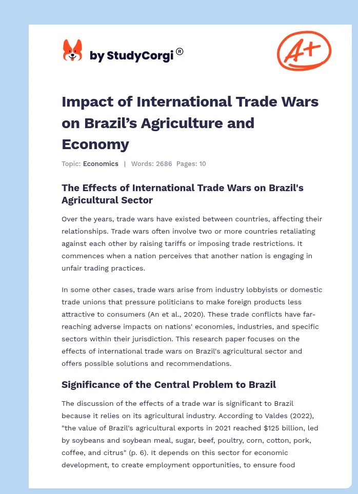 Impact of International Trade Wars on Brazil’s Agriculture and Economy. Page 1