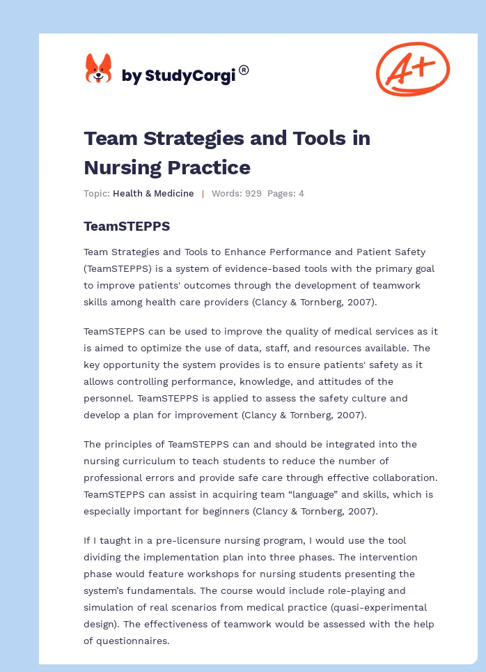 Team Strategies and Tools in Nursing Practice. Page 1