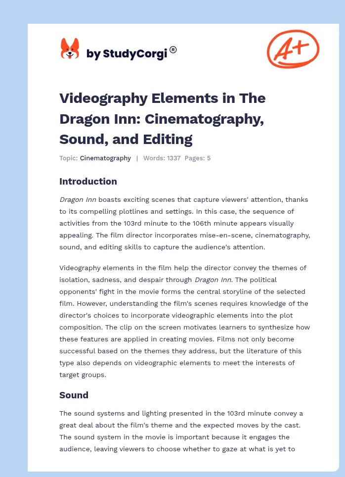 Videography Elements in The Dragon Inn: Cinematography, Sound, and Editing. Page 1