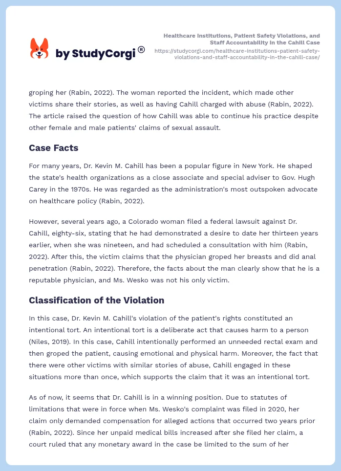 Healthcare Institutions, Patient Safety Violations, and Staff Accountability in the Cahill Case. Page 2