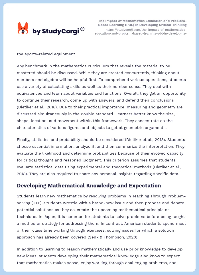The Impact of Mathematics Education and Problem-Based Learning (PBL) in Developing Critical Thinking. Page 2