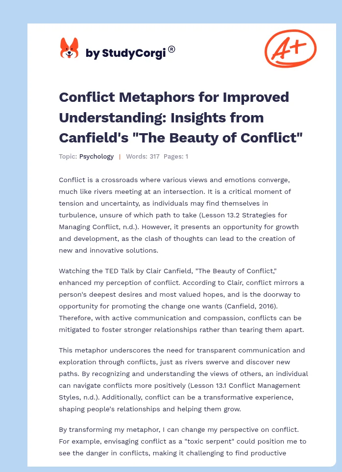 Conflict Metaphors for Improved Understanding: Insights from Canfield's "The Beauty of Conflict". Page 1