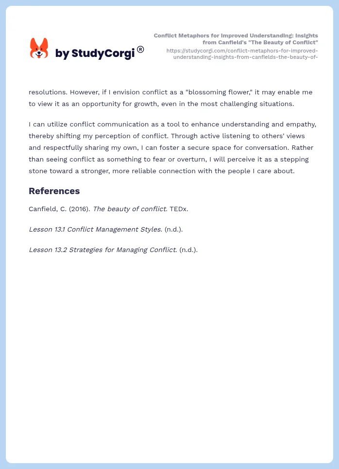 Conflict Metaphors for Improved Understanding: Insights from Canfield's "The Beauty of Conflict". Page 2