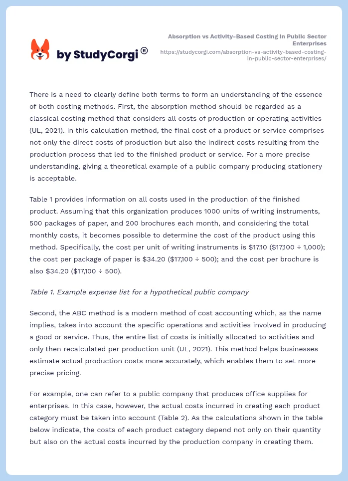 Absorption vs Activity-Based Costing in Public Sector Enterprises. Page 2