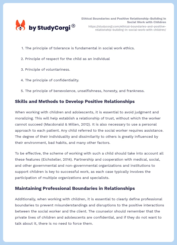 Ethical Boundaries and Positive Relationship-Building in Social Work with Children. Page 2