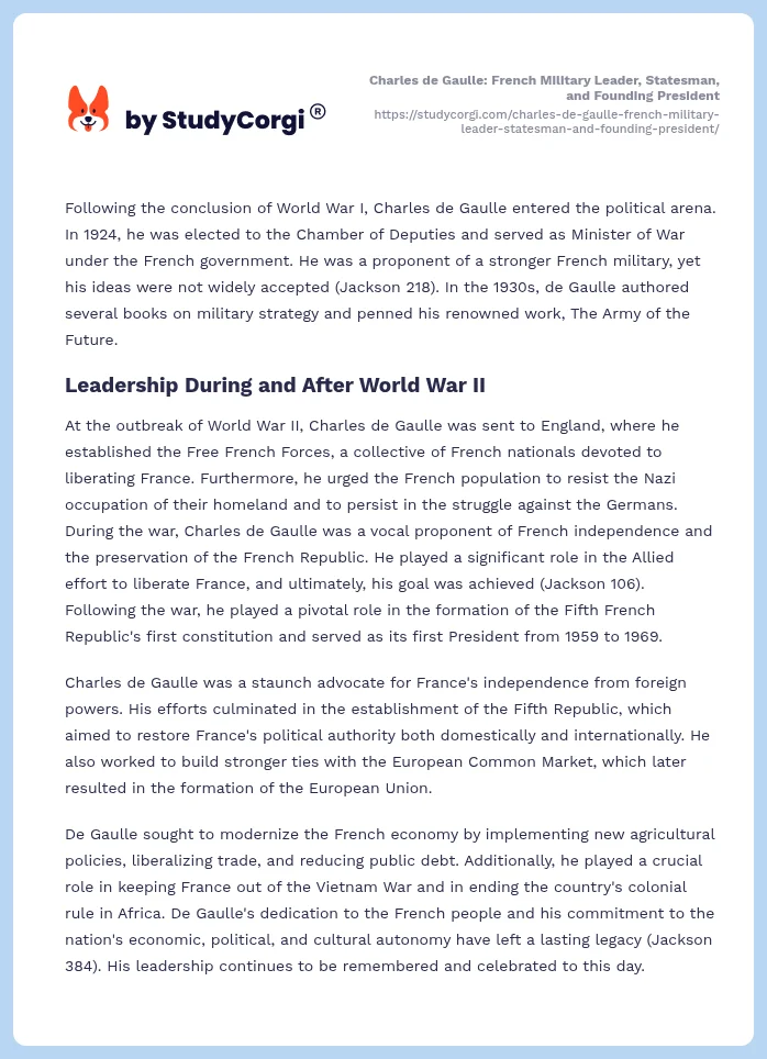 Charles de Gaulle: French Military Leader, Statesman, and Founding President. Page 2