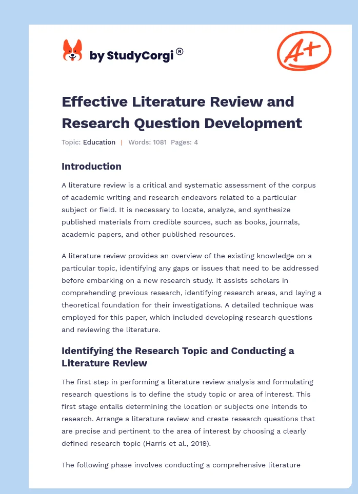 Effective Literature Review and Research Question Development. Page 1