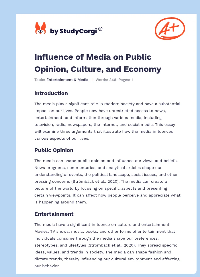 Influence of Media on Public Opinion, Culture, and Economy. Page 1