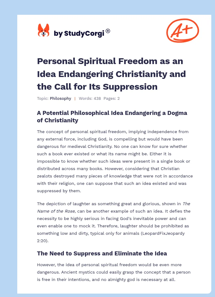 Personal Spiritual Freedom as an Idea Endangering Christianity and the Call for Its Suppression. Page 1