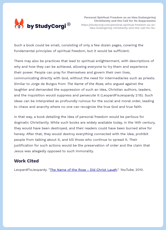 Personal Spiritual Freedom as an Idea Endangering Christianity and the Call for Its Suppression. Page 2
