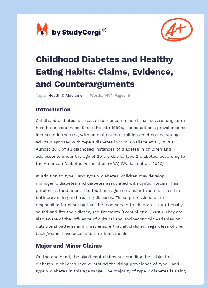 Childhood Diabetes and Healthy Eating Habits: Claims, Evidence, and Counterarguments. Page 1