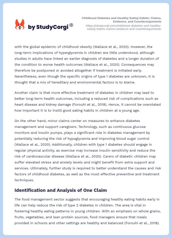 Childhood Diabetes and Healthy Eating Habits: Claims, Evidence, and Counterarguments. Page 2