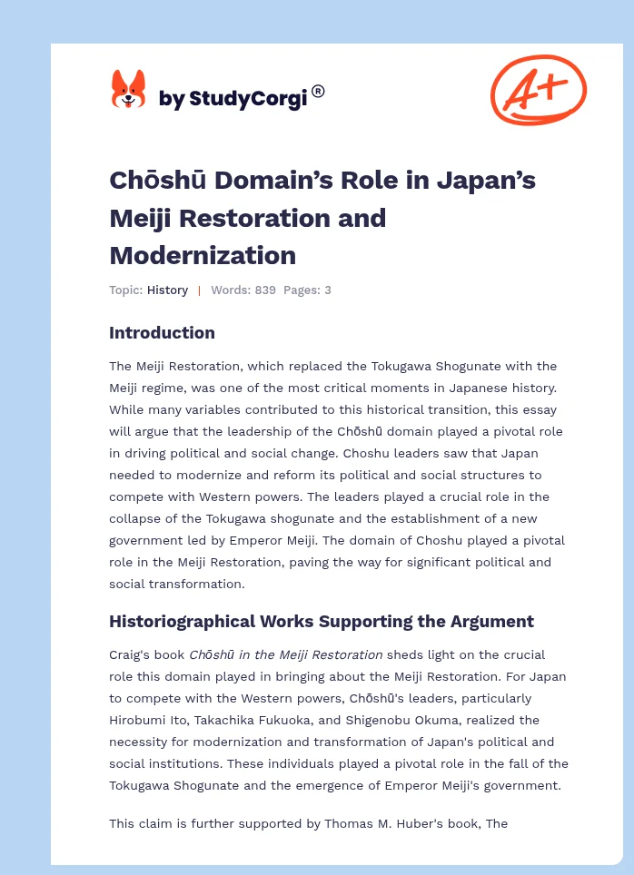 Chōshū Domain’s Role in Japan’s Meiji Restoration and Modernization. Page 1