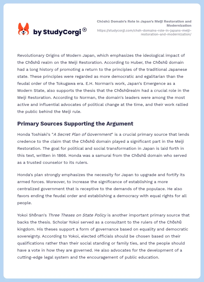 Chōshū Domain’s Role in Japan’s Meiji Restoration and Modernization. Page 2