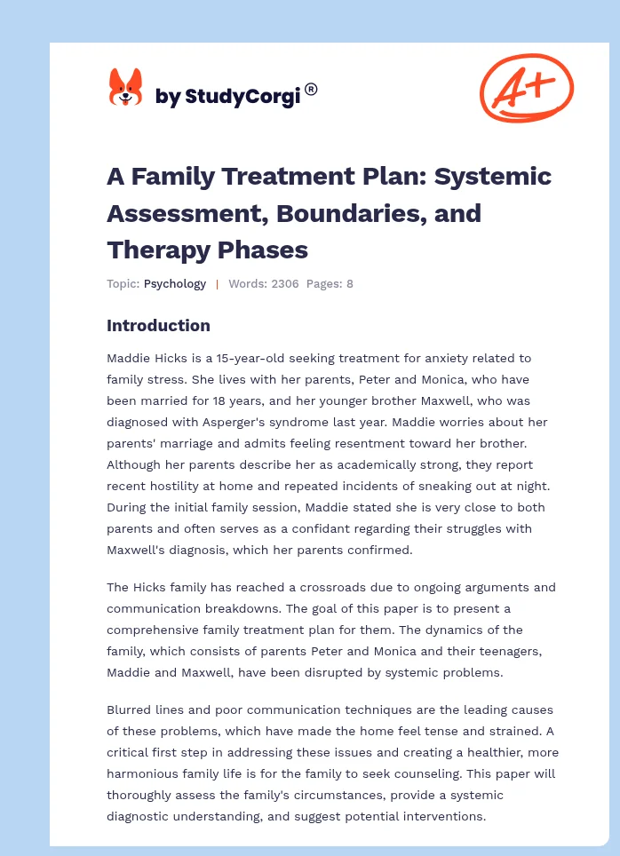 A Family Treatment Plan: Systemic Assessment, Boundaries, and Therapy Phases. Page 1