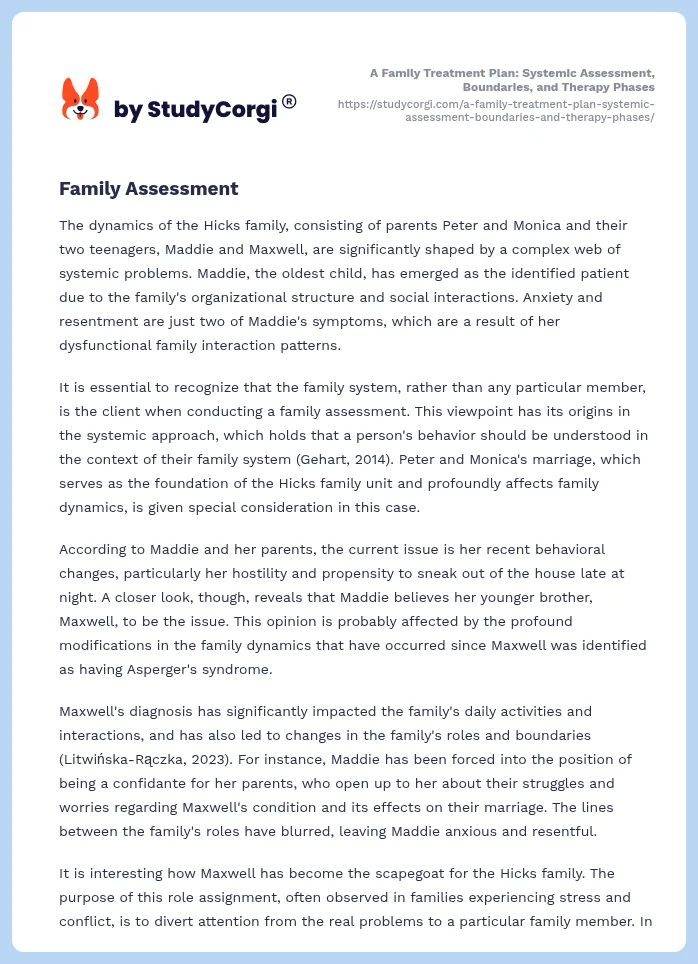 A Family Treatment Plan: Systemic Assessment, Boundaries, and Therapy Phases. Page 2