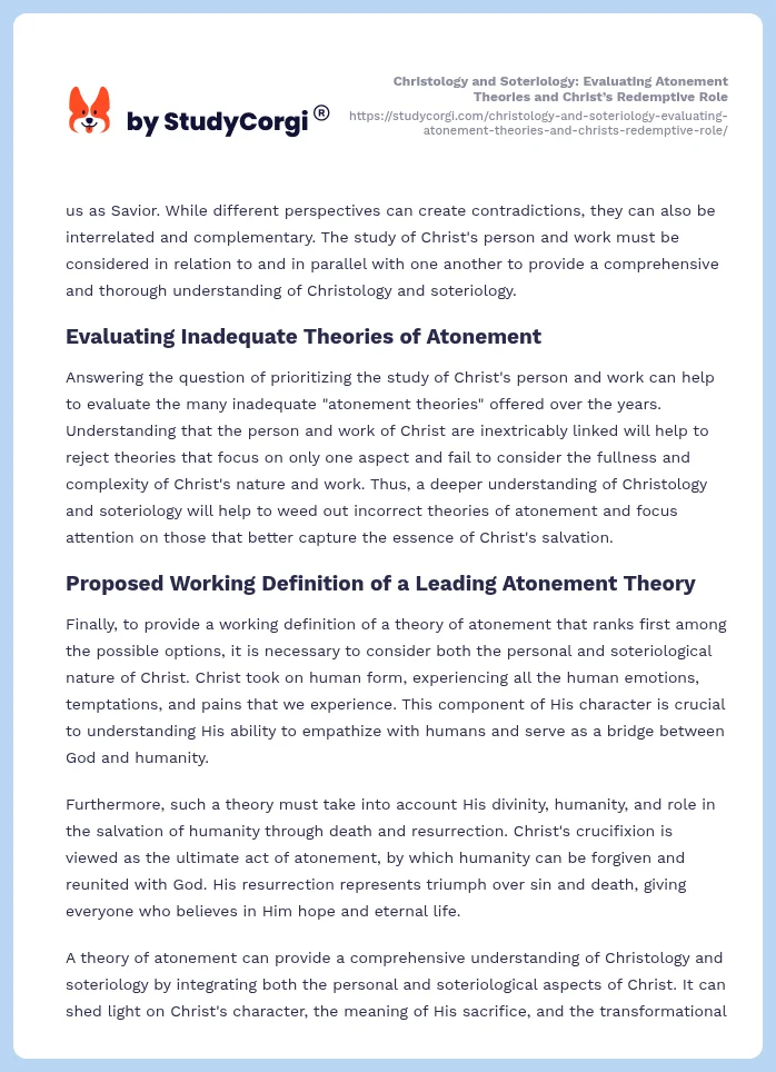 Christology and Soteriology: Evaluating Atonement Theories and Christ’s Redemptive Role. Page 2